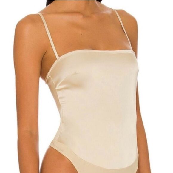 WeWoreWhat Strapy Bodysuit  Satin Charmeuse Cream Size Large - Picture 1 of 11